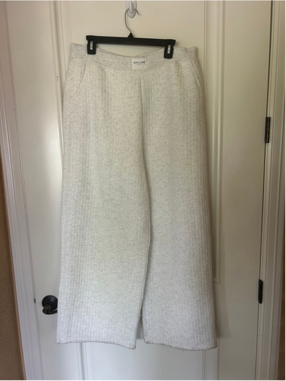 Women's Aerie Offline Wide Leg Coffee Run Trousers Ribbed Pants XL Beige - Picture 6 of 11